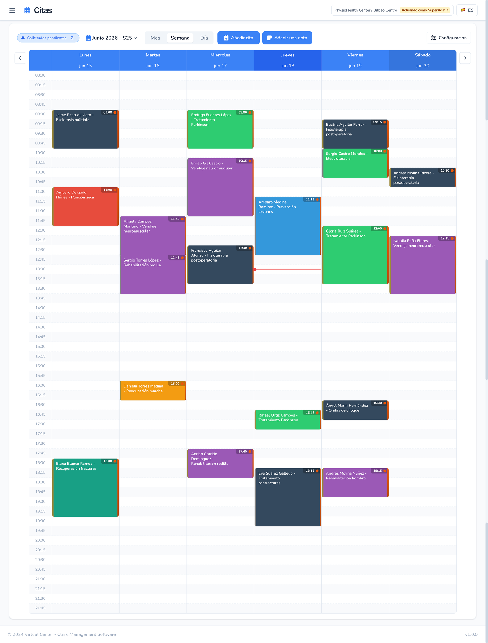 Virtual Center calendar screenshot with schedule by professional