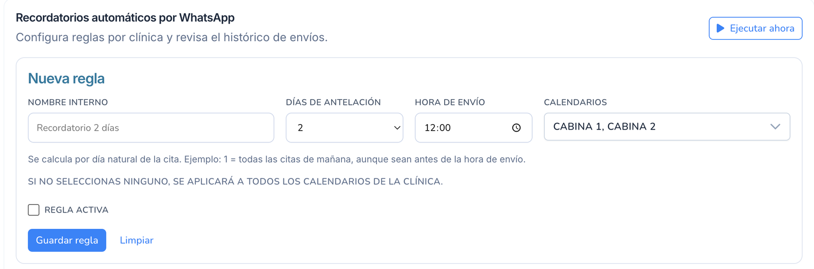 Reminders and operational alerts module screenshot